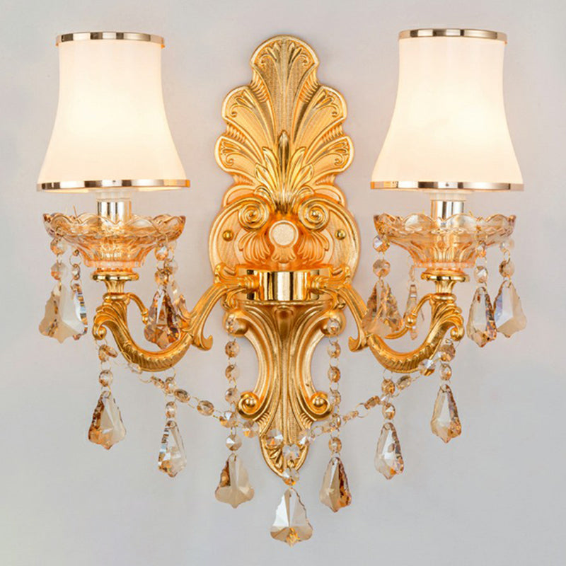 Avtoit | Victorian Candle Wall Sconces Lighting Metal Wall Mount Light with Shade and Crystal Decor