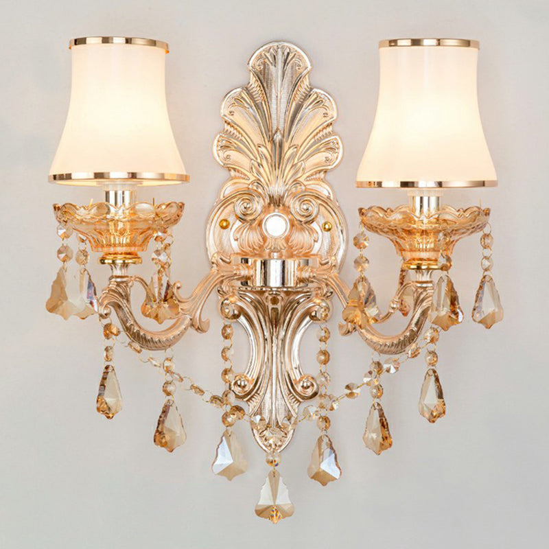 Avtoit | Victorian Candle Wall Sconces Lighting Metal Wall Mount Light with Shade and Crystal Decor