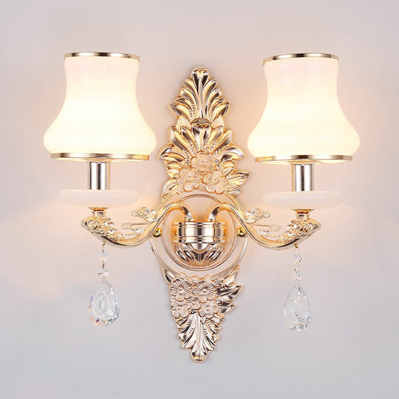 Avtoit | Victorian Candle Wall Sconces Lighting Metal Wall Mount Light with Shade and Crystal Decor