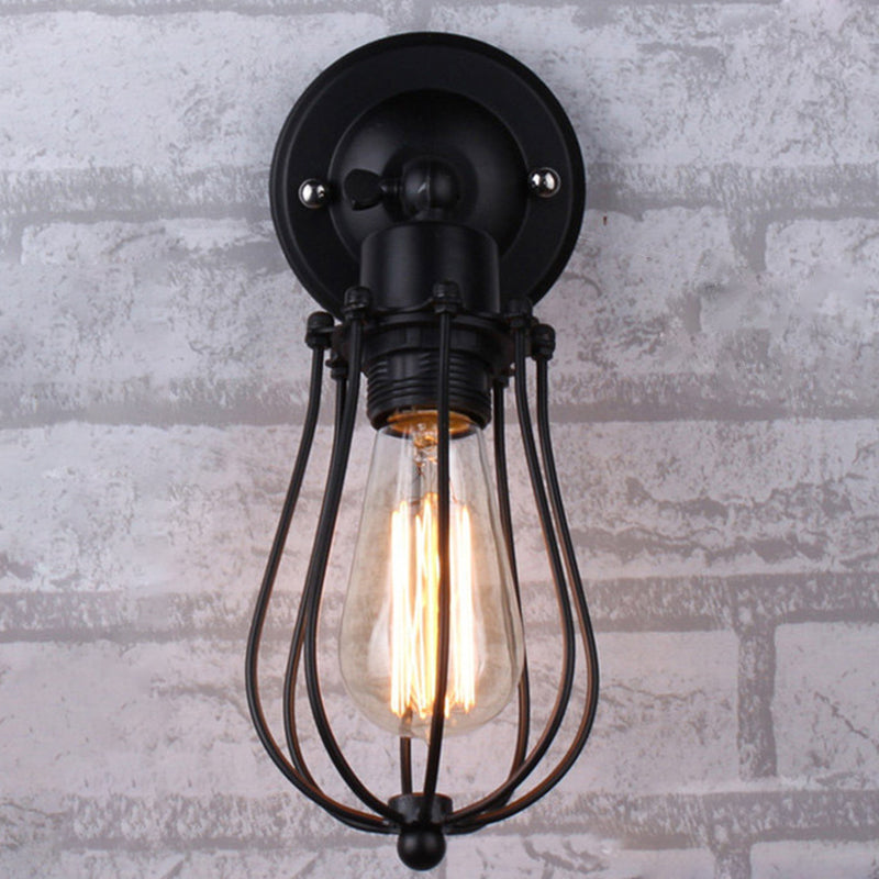 Avtoit | Pear-shaped cage iron wall lamp industrial bedroom adjustable reading wall light in black