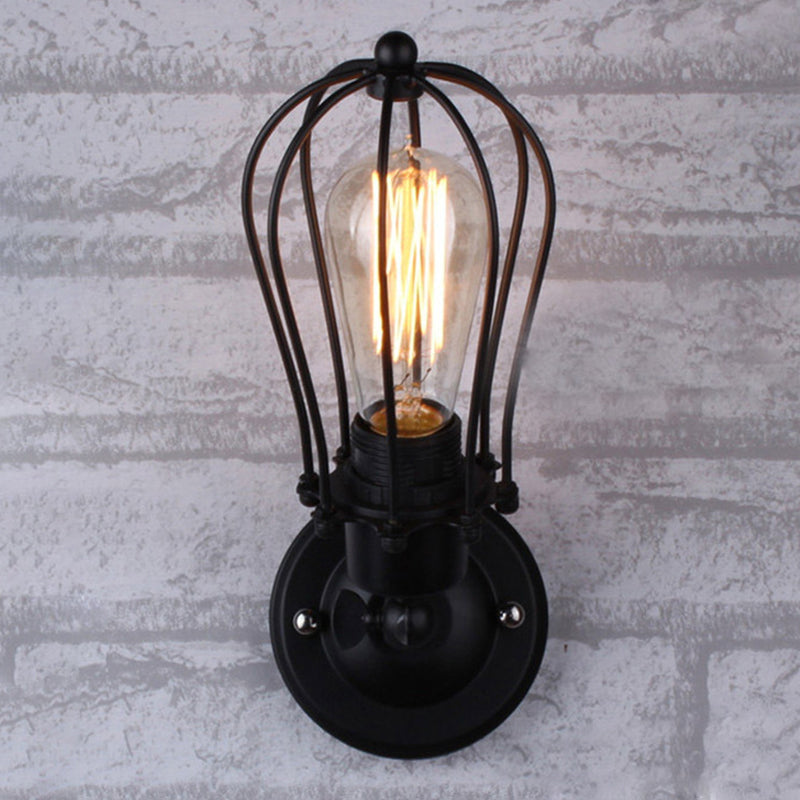 Avtoit | Pear-shaped cage iron wall lamp industrial bedroom adjustable reading wall light in black