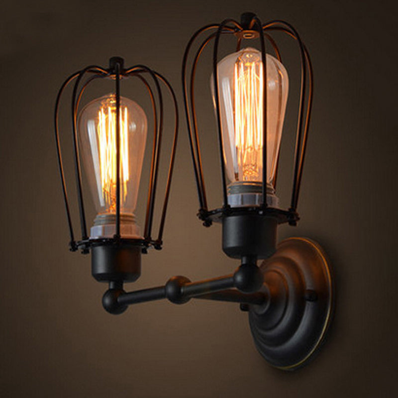 Avtoit | Pear-shaped cage iron wall lamp industrial bedroom adjustable reading wall light in black