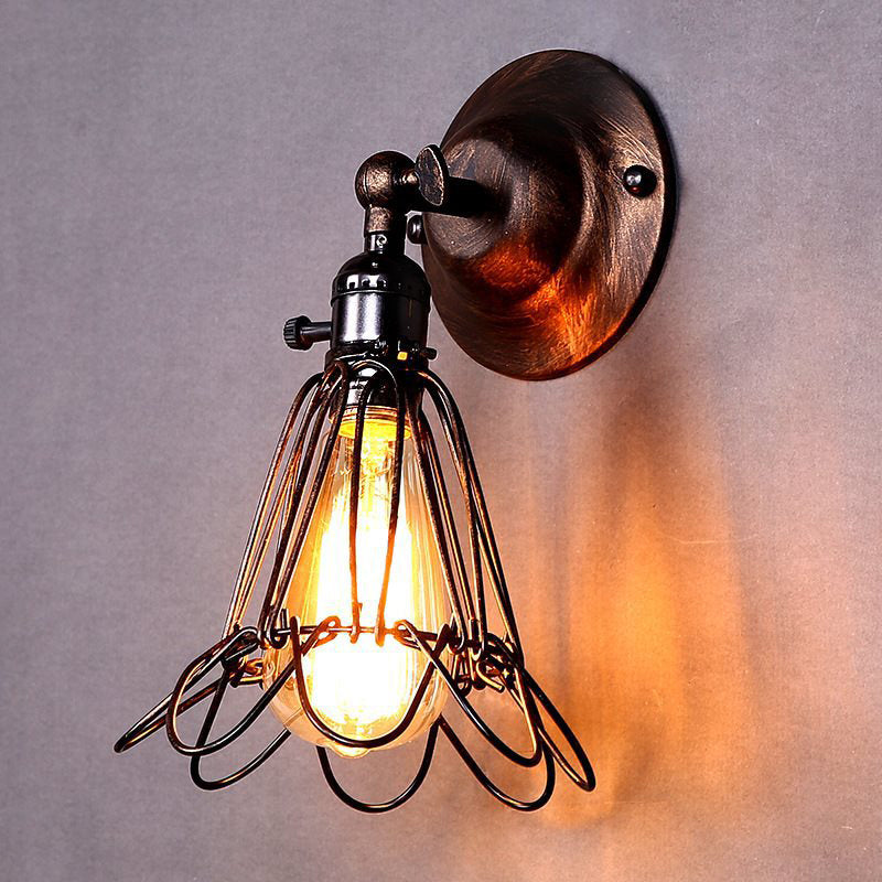 Avtoit | Rotatable Bronze 1-Light Wall Lamp Industrial Iron Cage Style Flower Wall Mount Light for Bar
