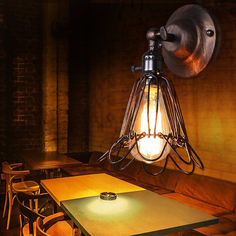 Avtoit | Rotatable Bronze 1-Light Wall Lamp Industrial Iron Cage Style Flower Wall Mount Light for Bar