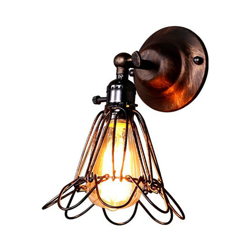 Avtoit | Rotatable Bronze 1-Light Wall Lamp Industrial Iron Cage Style Flower Wall Mount Light for Bar