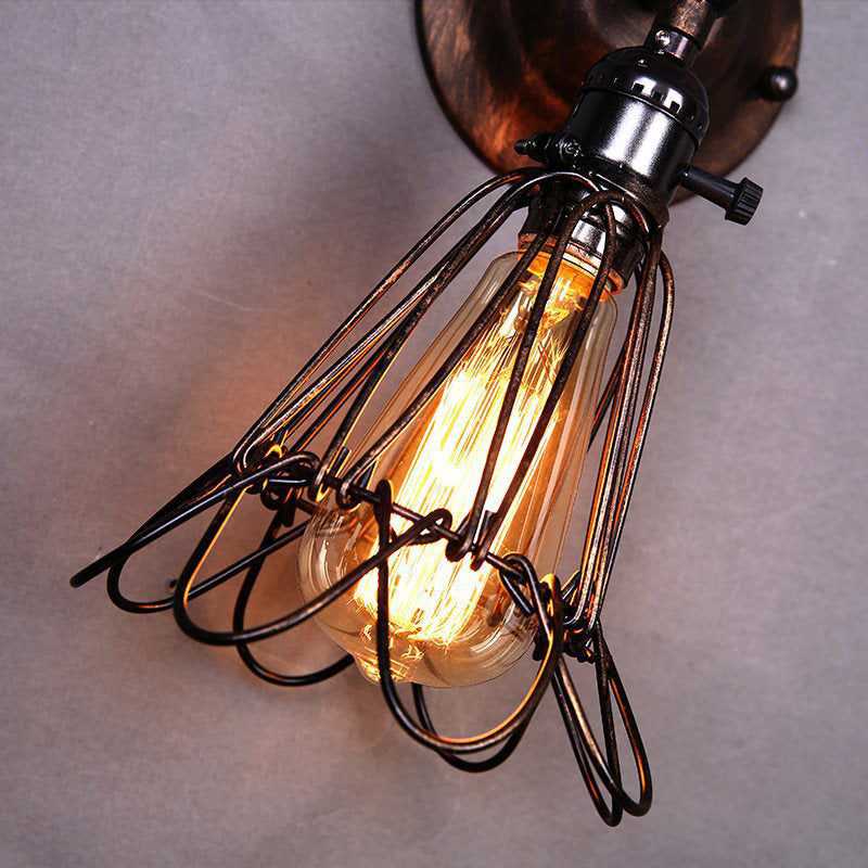 Avtoit | Rotatable Bronze 1-Light Wall Lamp Industrial Iron Cage Style Flower Wall Mount Light for Bar