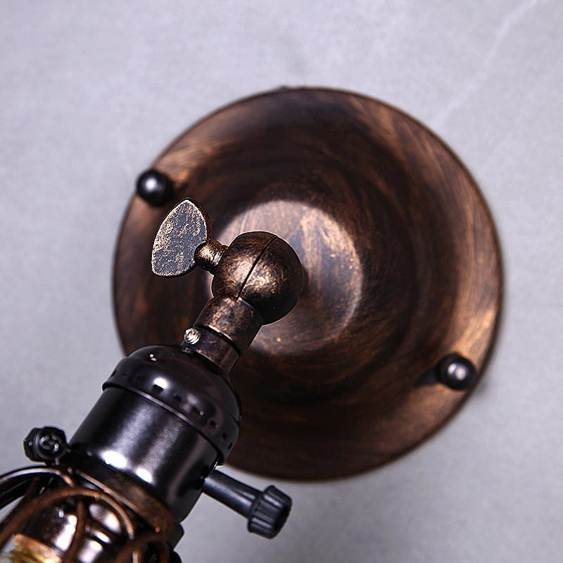 Avtoit | Rotatable Bronze 1-Light Wall Lamp Industrial Iron Cage Style Flower Wall Mount Light for Bar