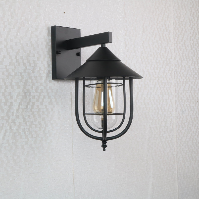 Avtoit | Half-Capsule Cage Gang Wall Lamp Rustic Metal Single Black Wall Lamp with Conical Top