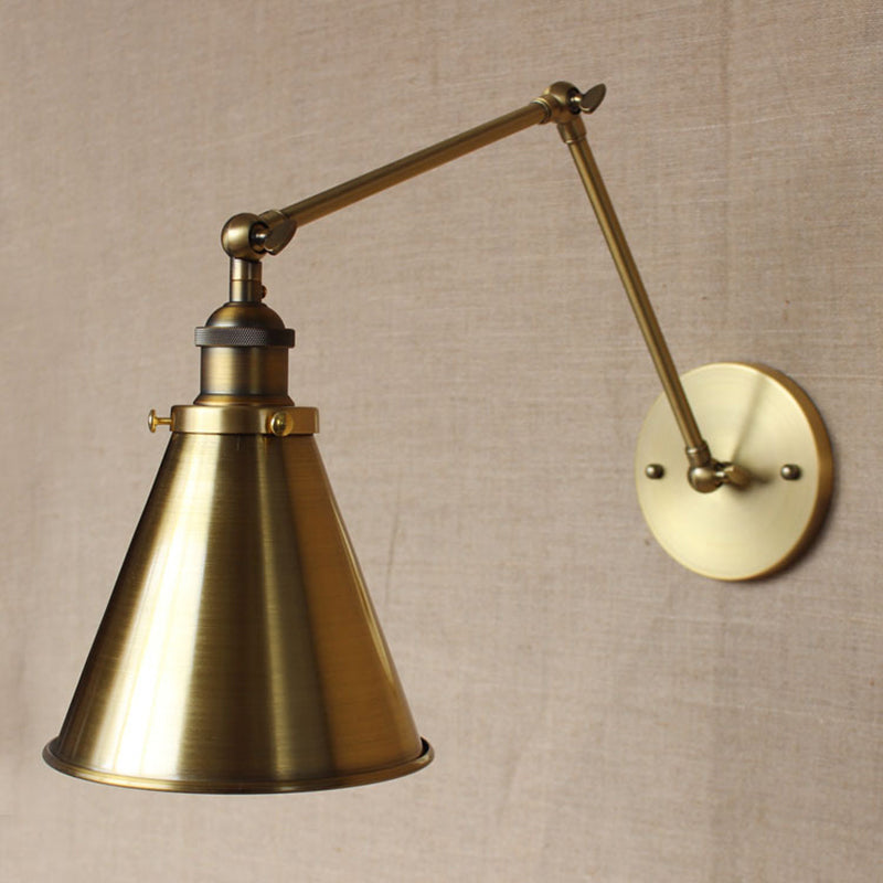 Avtoit | Cone-shaped Shade Iron Wall Mount Light Antique 1 Bulb Bedroom Wall Lighting Fixture