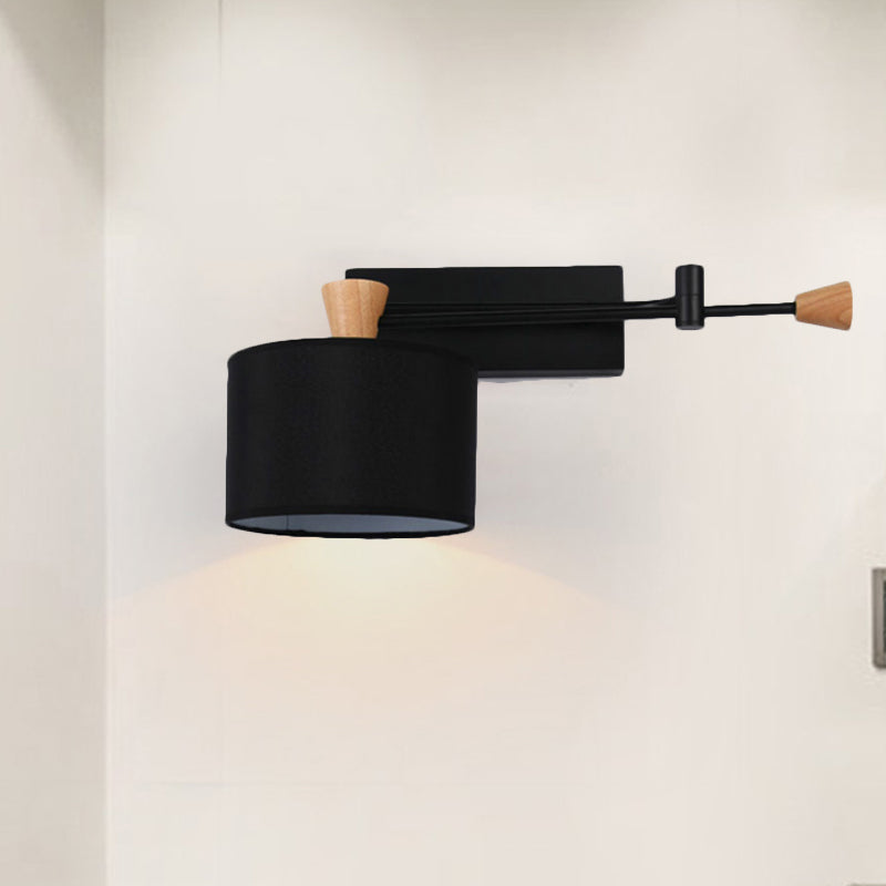 Avtoit | Drum Wall Lamp Sconce Modernism Fabric 1 Light Sconce Light in Black/White for Living Room