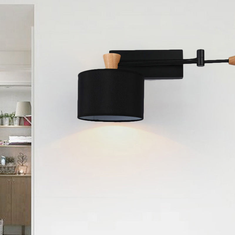 Avtoit | Drum Wall Lamp Sconce Modernism Fabric 1 Light Sconce Light in Black/White for Living Room