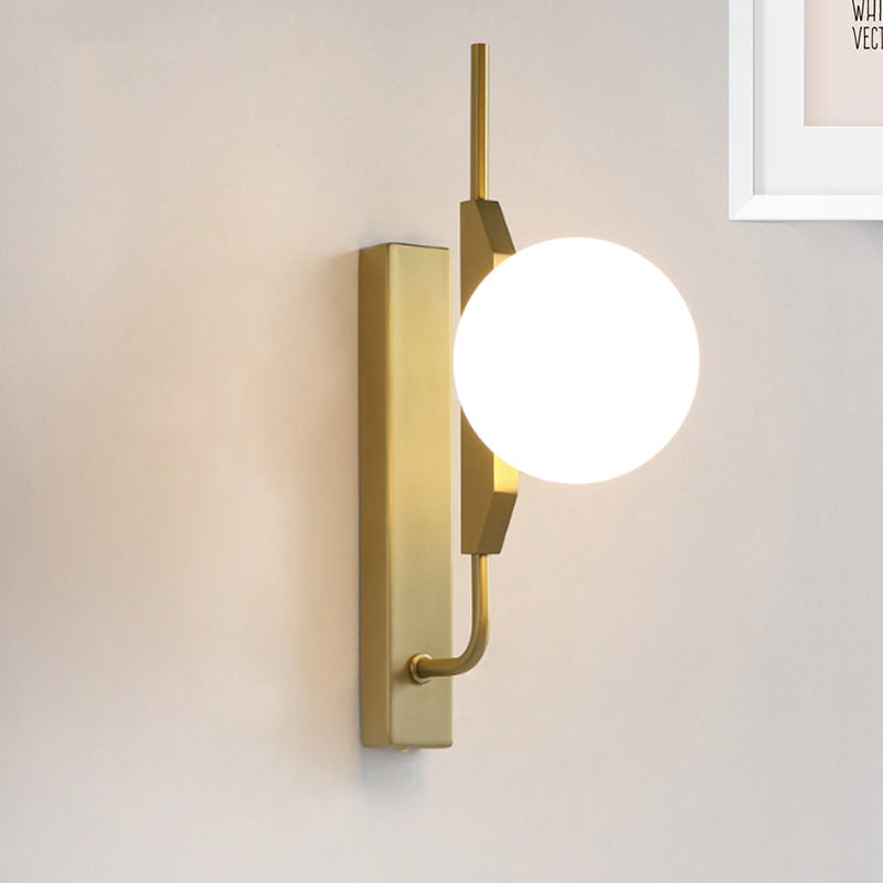 Avtoit | LED Bedroom Wall Light with Spherical Smoky/White/Amber Glass Shade Modern Brass Wall Mount Light