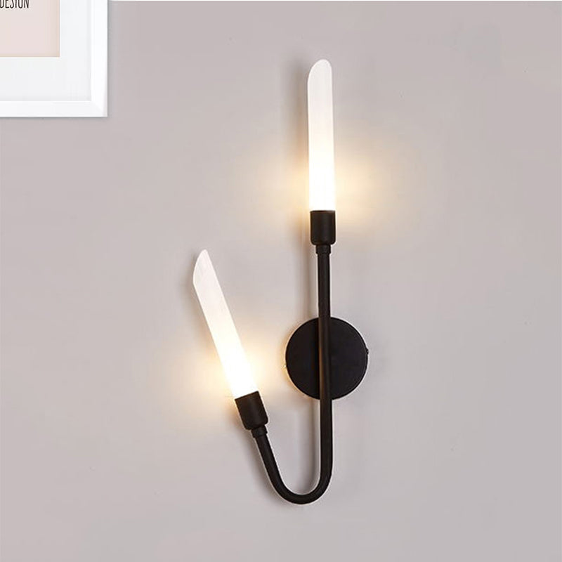 Avtoit | Black/Gold Finish Pipe Wall Lamp 2 Head Post Modern Matte Glass Wall Lamp for Living Room
