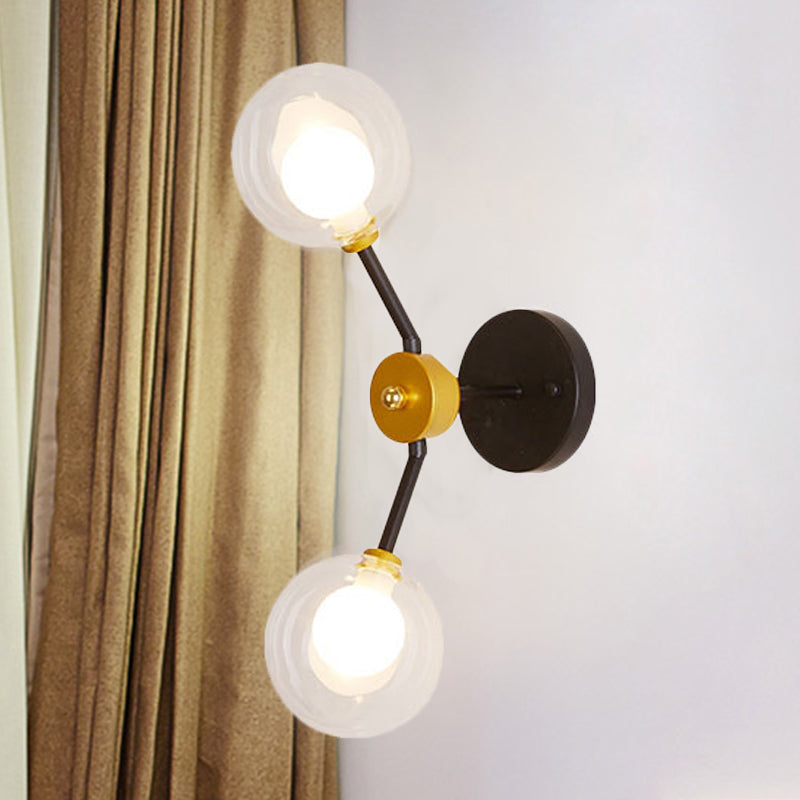 Avtoit | 2 Light Bedroom Wall Light with Global Clear Glass Shade Modern Black LED Wall Mounted Light