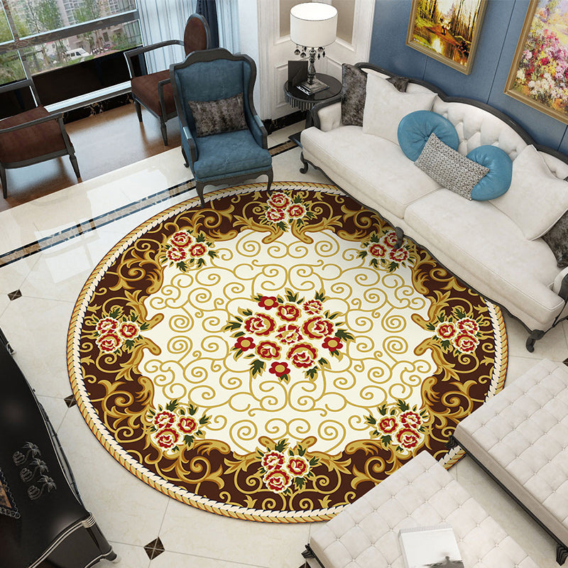 Avtoit | Shabby Chic Living Room Rug Multicolored Flower Printed Indoor Carpet Non-Slip Pet-Friendly Area Rug