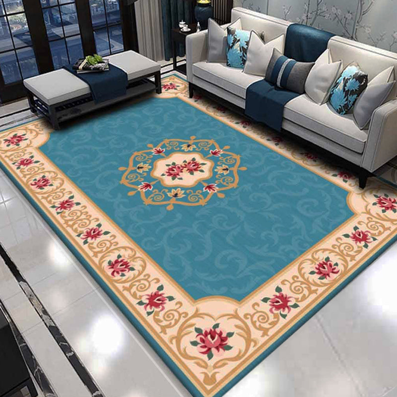 Avtoit | Shabby Chic Living Room Rug Multicolor Floral Pattern Indoor Rug Cotton Blend Non-Slip Back Pet-Friendly Area Rug