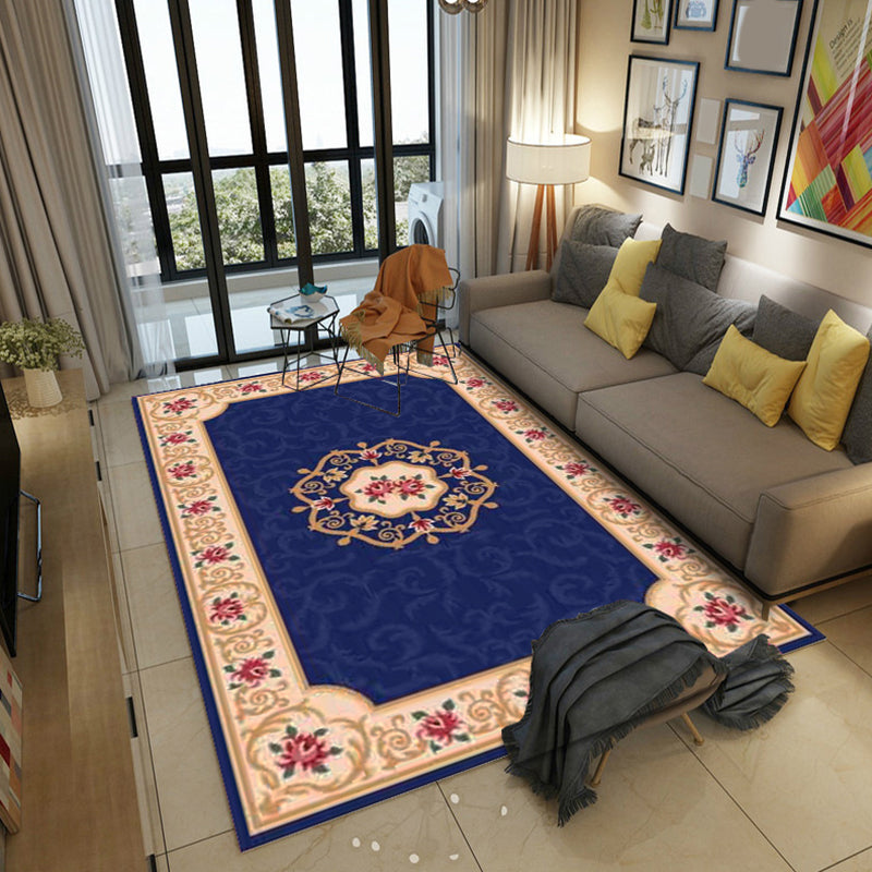 Avtoit | Shabby Chic Living Room Rug Multicolor Floral Pattern Indoor Rug Cotton Blend Non-Slip Back Pet-Friendly Area Rug