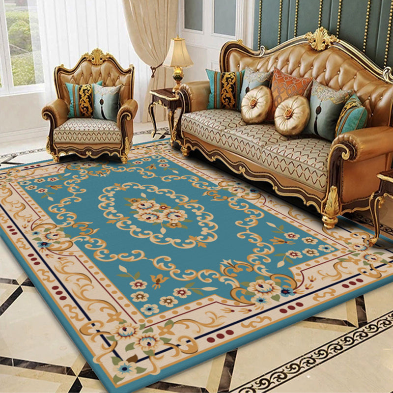 Avtoit | Shabby Chic Living Room Rug Multicolor Floral Pattern Indoor Rug Cotton Blend Non-Slip Back Pet-Friendly Area Rug