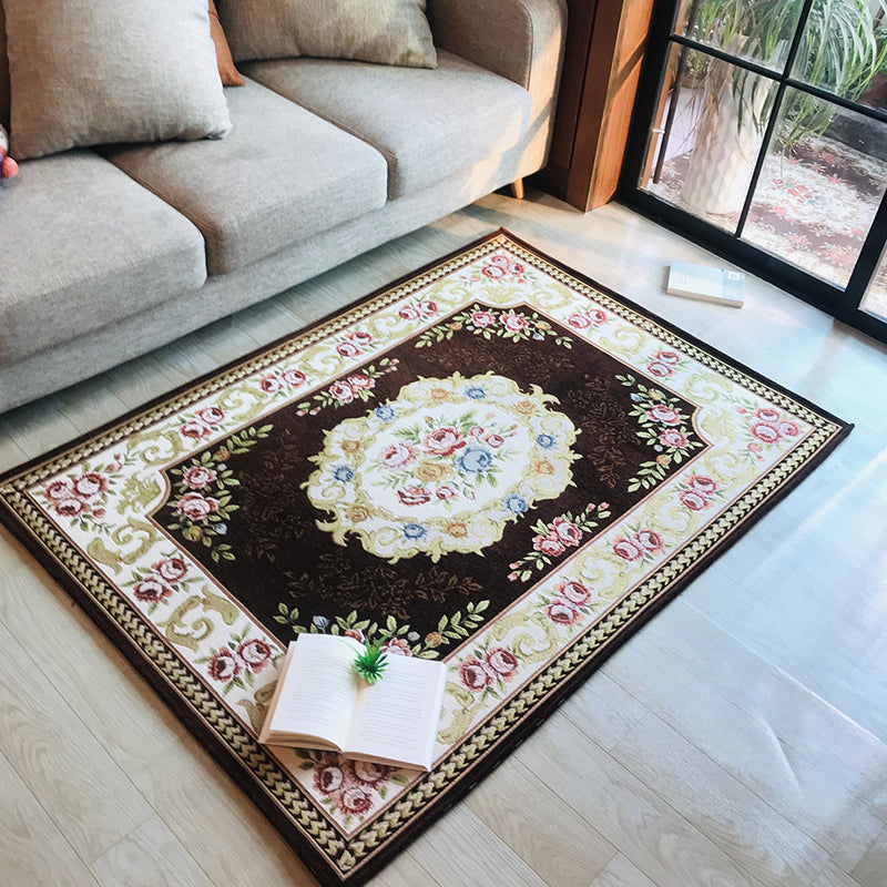 Avtoit | Antique Living Room Rug Multicolor Flower Printed Area Rug Polyester Non-Slip Back Easy Care Indoor Rug