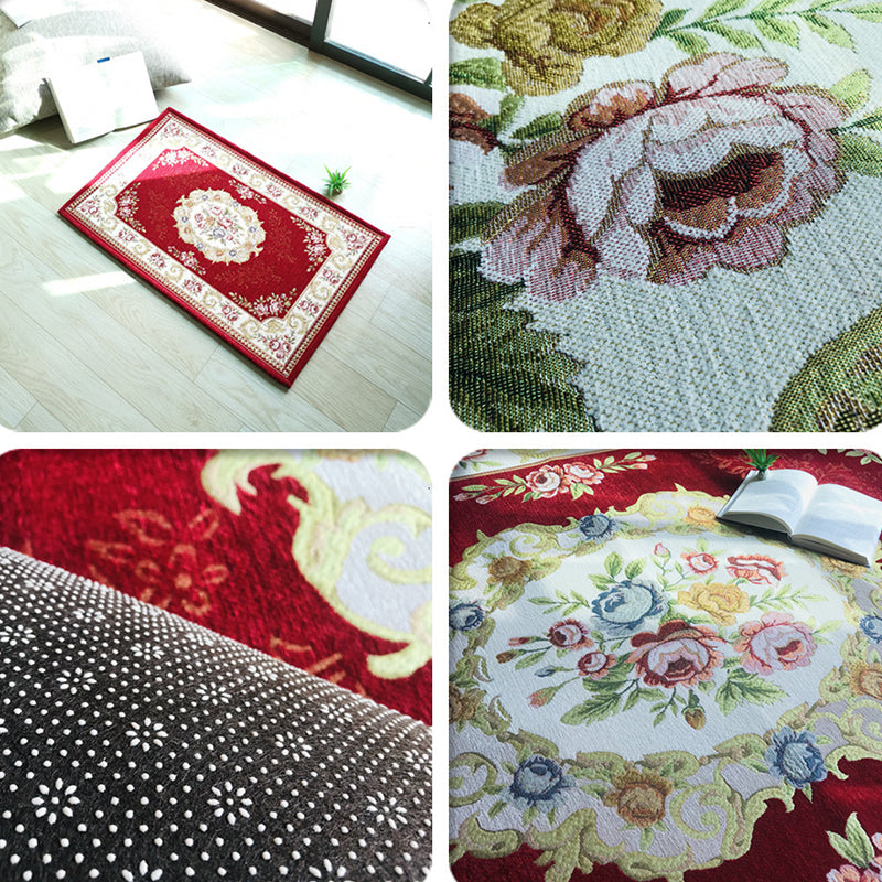 Avtoit | Antique Living Room Rug Multicolor Flower Printed Area Rug Polyester Non-Slip Back Easy Care Indoor Rug