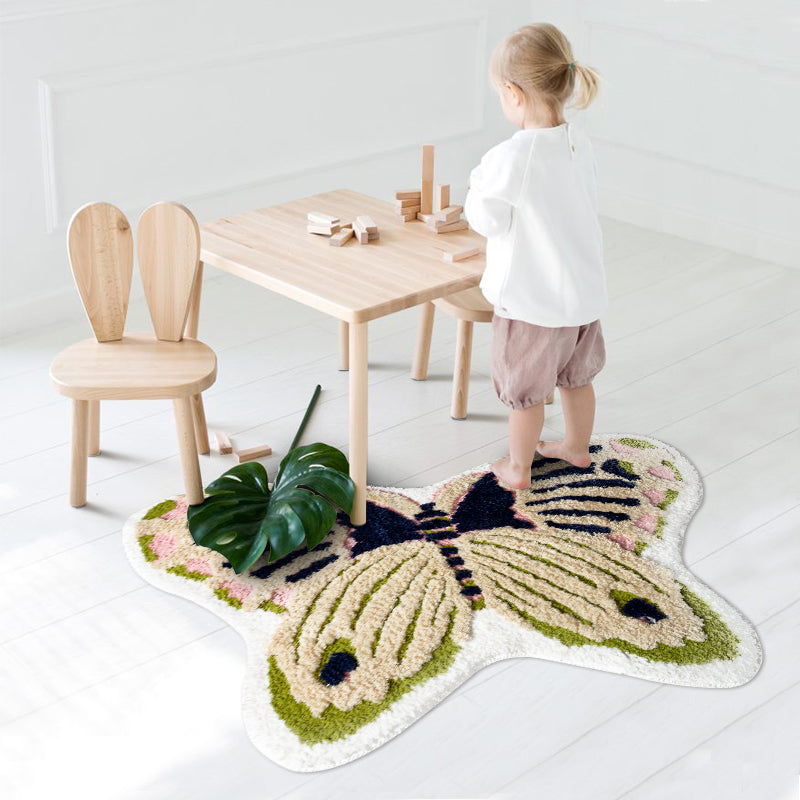 Avtoit | Yellow Scandinavian Rug Polyester Butterfly Print Indoor Rug Non-Slip Backing Pet Friendly Easy Care Area Rug for Decoration