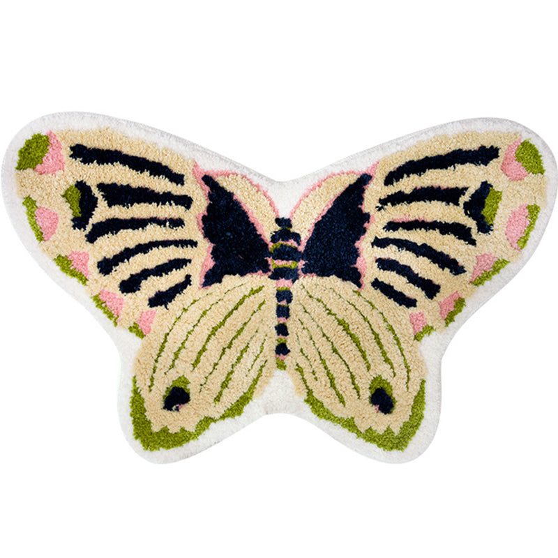 Avtoit | Yellow Scandinavian Rug Polyester Butterfly Print Indoor Rug Non-Slip Backing Pet Friendly Easy Care Area Rug for Decoration