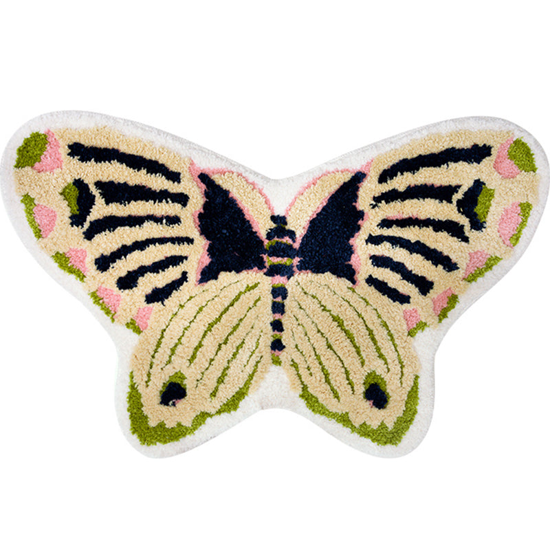Avtoit | Yellow Scandinavian Rug Polyester Butterfly Print Indoor Rug Non-Slip Backing Pet Friendly Easy Care Area Rug for Decoration