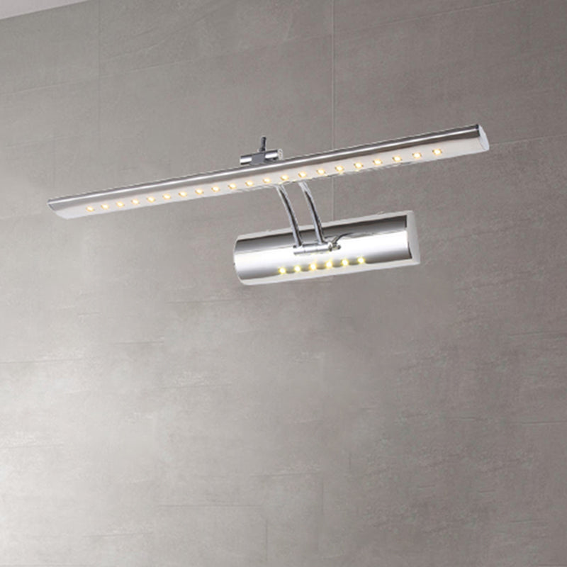 Avtoit | Nickel Finish Linear Wall Lamp Contemporary 16"/21.5" Width LED Metallic Makeup Lighting in White/Warm Light