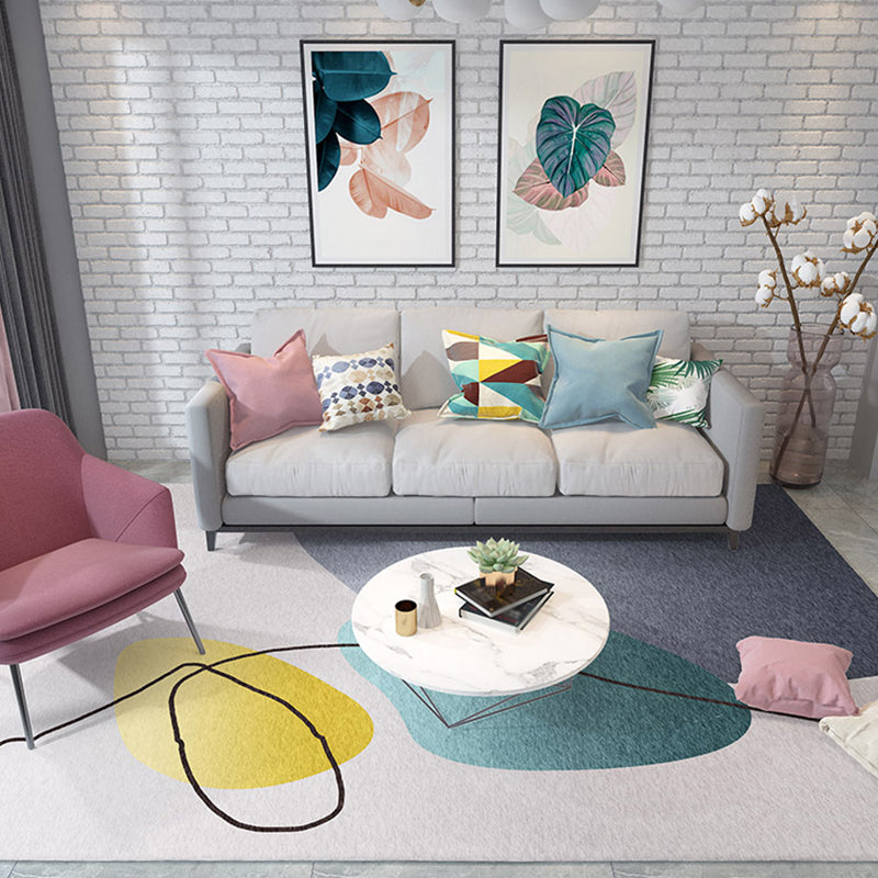 Avtoit | Multicolored Hand-Printed Rug Polypropylene Relaxation Area Rug Non-Slip Back Washable Indoor Rug for the Living Room