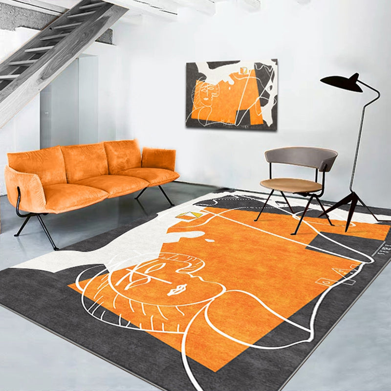 Avtoit | Orange decorative carpet Scandinavian hand-printed report carpet Polyester non-slip backing easy-care living room carpet