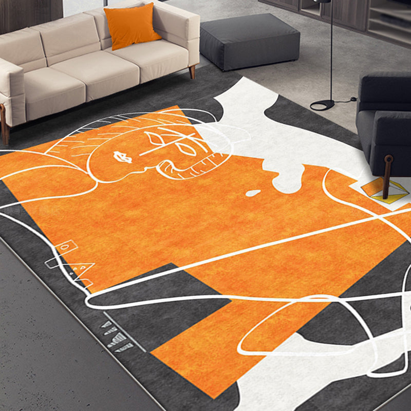 Avtoit | Orange decorative carpet Scandinavian hand-printed report carpet Polyester non-slip backing easy-care living room carpet