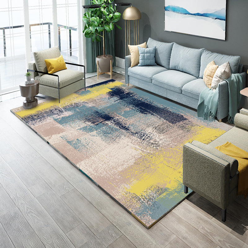 Avtoit | Industrial Living Room Rug Multicolor Abstract Printed Indoor Rug Synthetic Non-Slip Backing Easy Care Area Rug