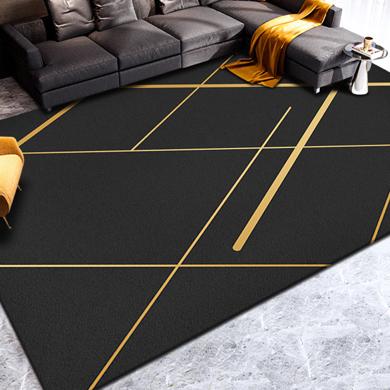 Avtoit | Nordic Geometric Printed Rug Black Cotton Blend Area Rug Non-slip Pet Friendly Easy Care Indoor Runner for the Living Room