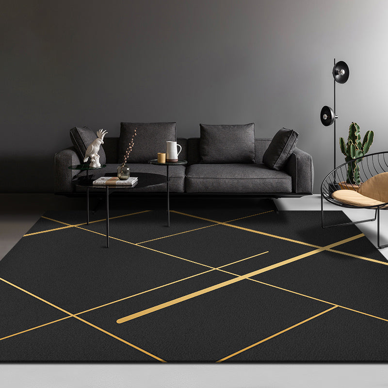 Avtoit | Nordic Geometric Printed Rug Black Cotton Blend Area Rug Non-slip Pet Friendly Easy Care Indoor Runner for the Living Room