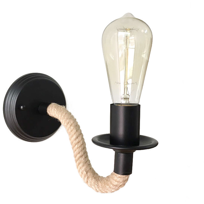 Avtoit | Black outdoor bulb wall lighting country metal single-track wall lamp with rope-wrapped arm