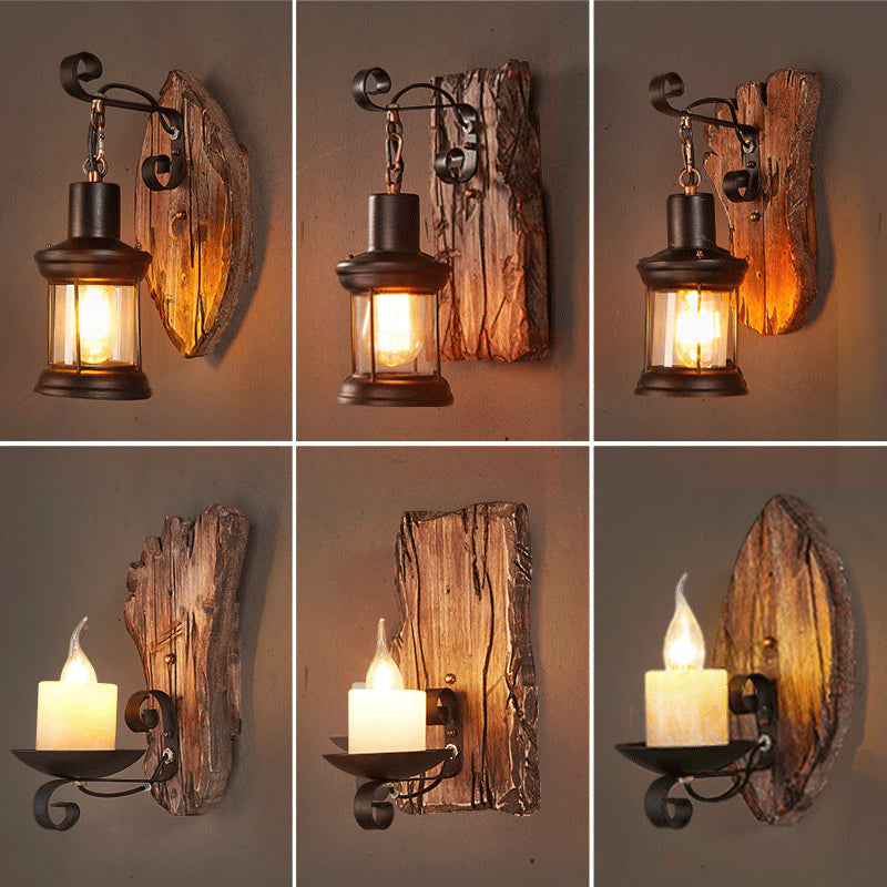 Avtoit | Wooden Brown Wall Lamp Geometrically Designed Country Style Wall Sconce for Hallway