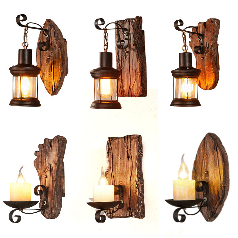 Avtoit | Wooden Brown Wall Lamp Geometrically Designed Country Style Wall Sconce for Hallway