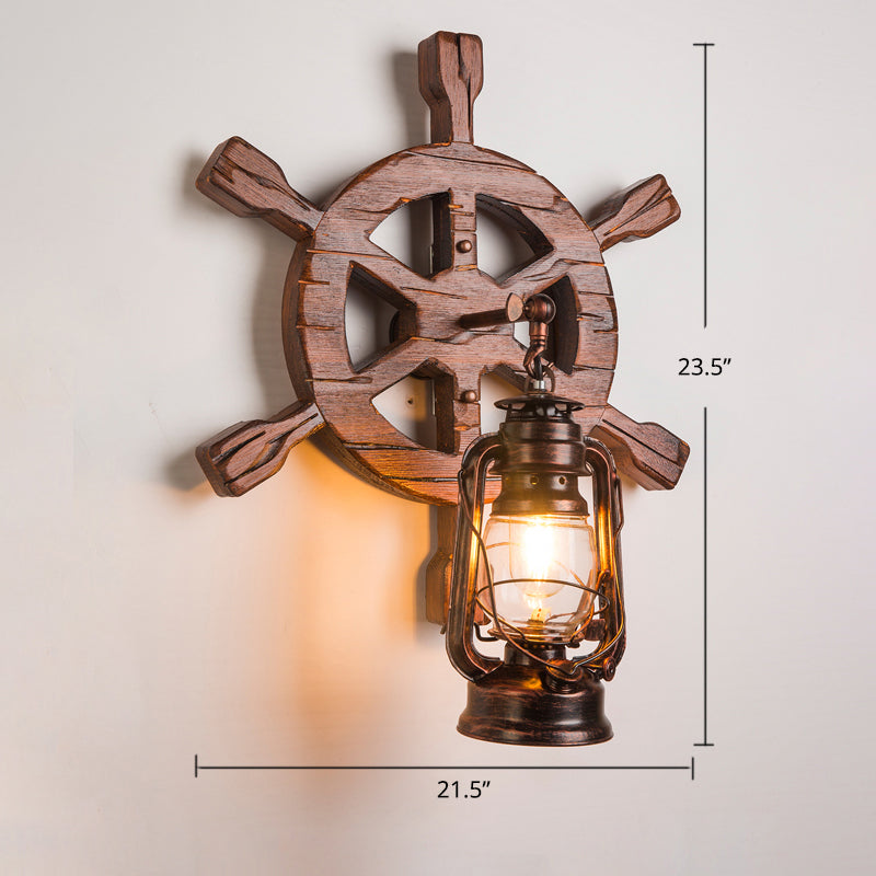 Avtoit | Wooden Brown Wall Lamp Geometrically Designed Country Style Wall Sconce for Hallway