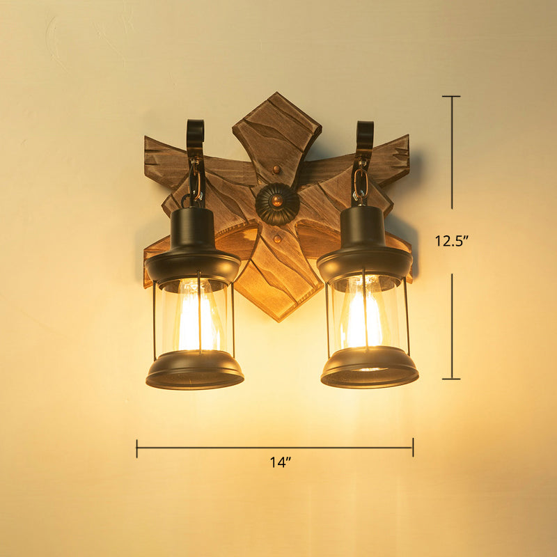 Avtoit | Wooden Brown Wall Lamp Geometrically Designed Country Style Wall Sconce for Hallway