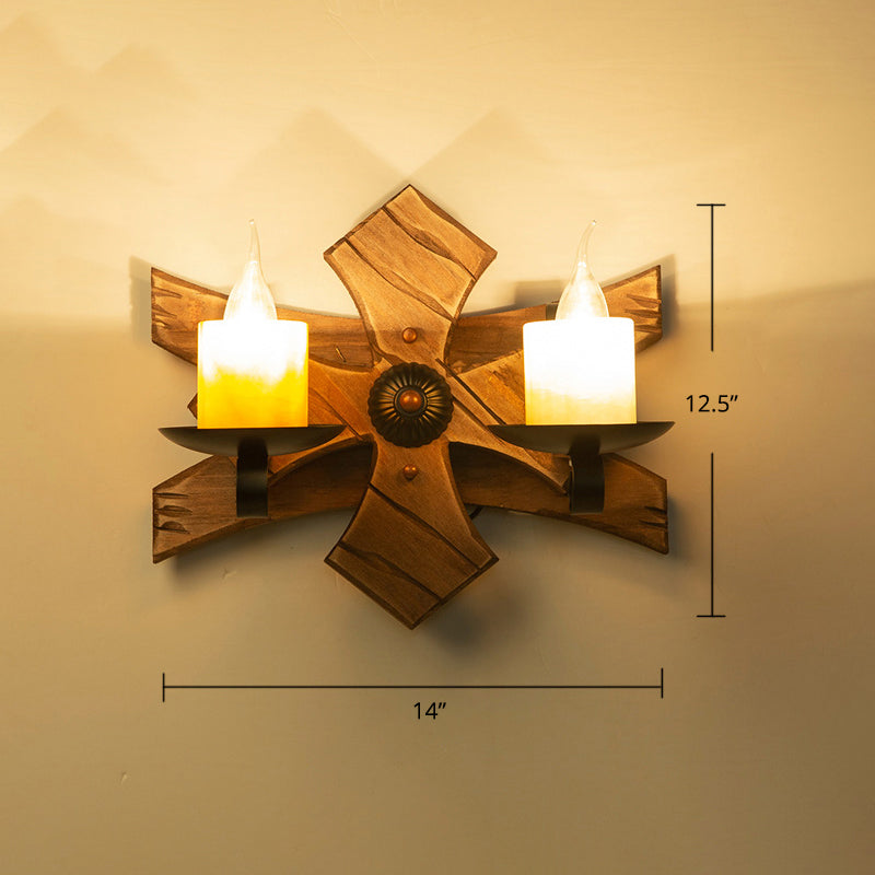 Avtoit | Wooden Brown Wall Lamp Geometrically Designed Country Style Wall Sconce for Hallway