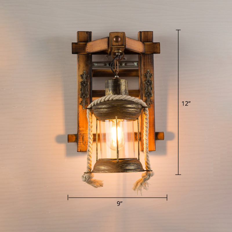 Avtoit | Wooden Brown Wall Lamp Geometrically Designed Country Style Wall Sconce for Hallway
