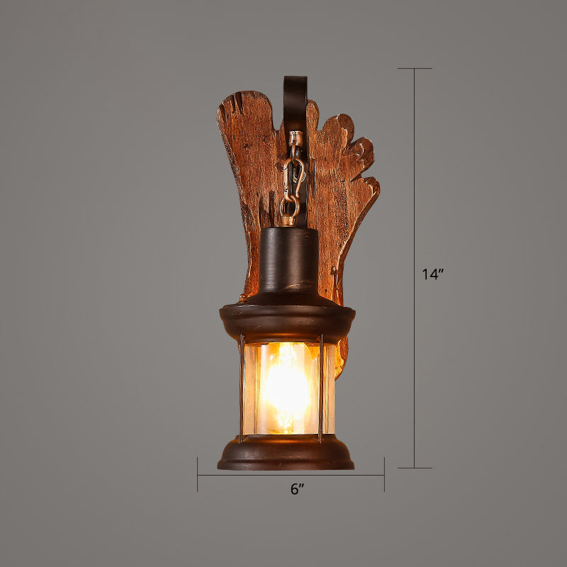 Avtoit | Wooden Brown Wall Lamp Geometrically Designed Country Style Wall Sconce for Hallway