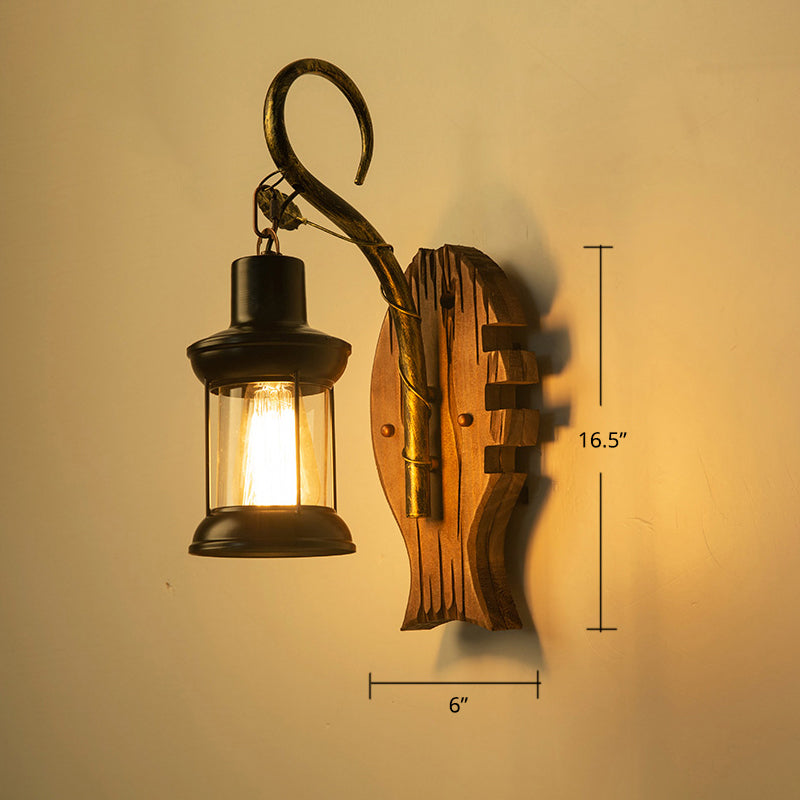Avtoit | Wooden Brown Wall Lamp Geometrically Designed Country Style Wall Sconce for Hallway