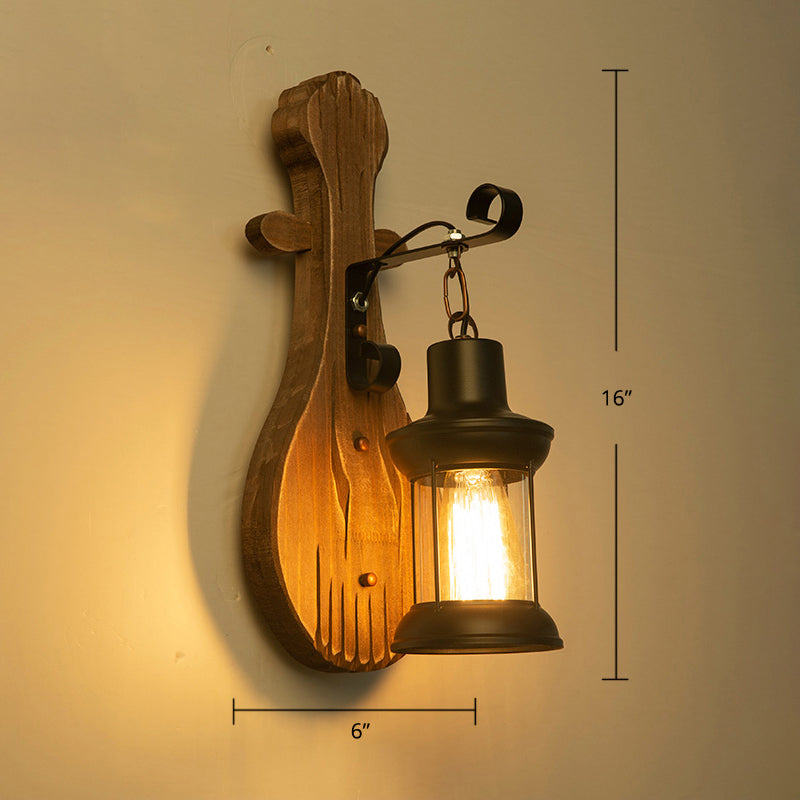 Avtoit | Wooden Brown Wall Lamp Geometrically Designed Country Style Wall Sconce for Hallway