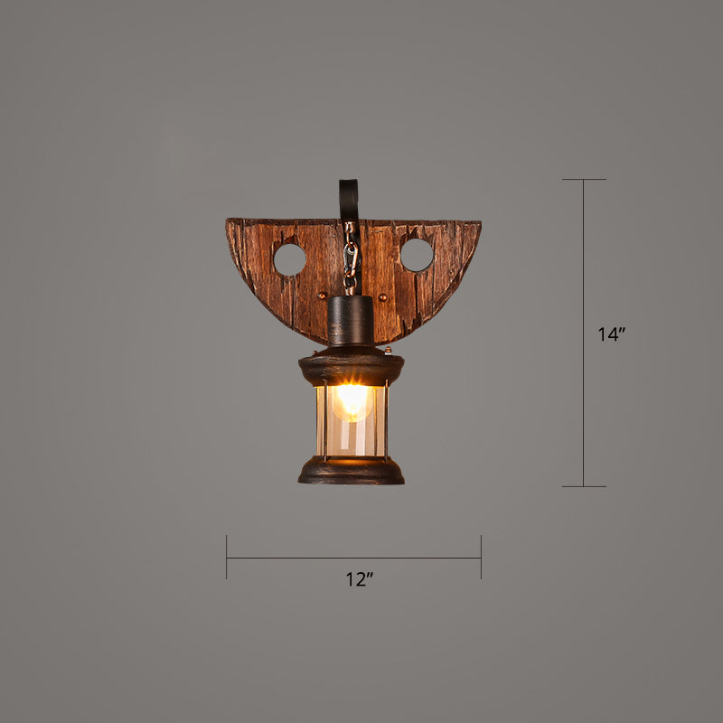 Avtoit | Wooden Brown Wall Lamp Geometrically Designed Country Style Wall Sconce for Hallway