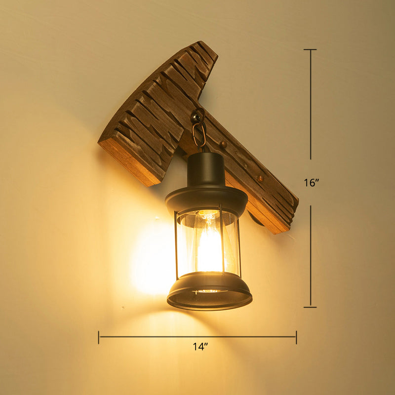 Avtoit | Wooden Brown Wall Lamp Geometrically Designed Country Style Wall Sconce for Hallway