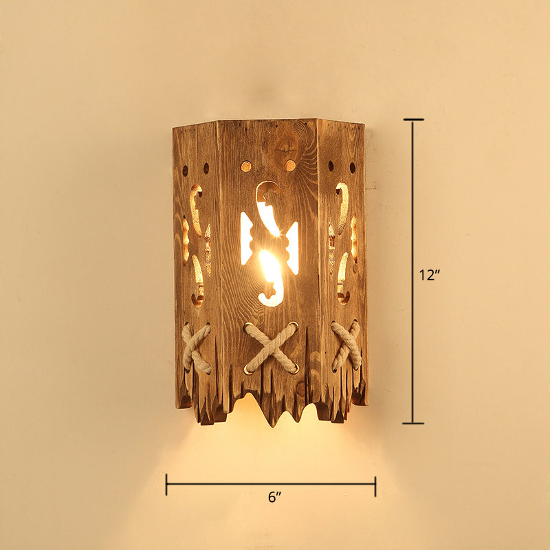 Avtoit | Wooden Brown Wall Lamp Geometrically Designed Country Style Wall Sconce for Hallway