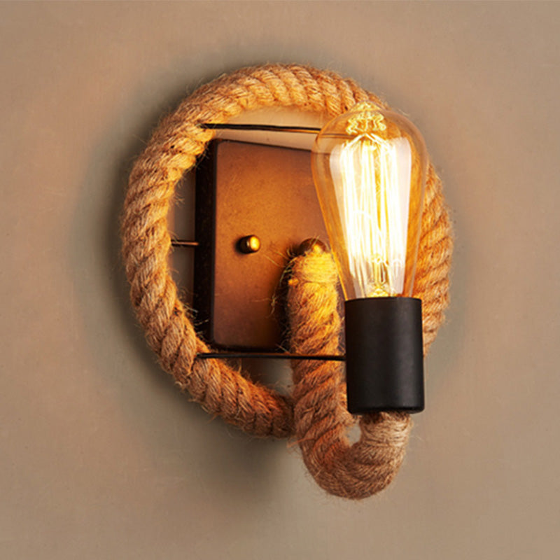 Avtoit | Running Shape Rope Wall Light Rustic 1-Head Corridor Wall Lamp with Track Light Design in Wood