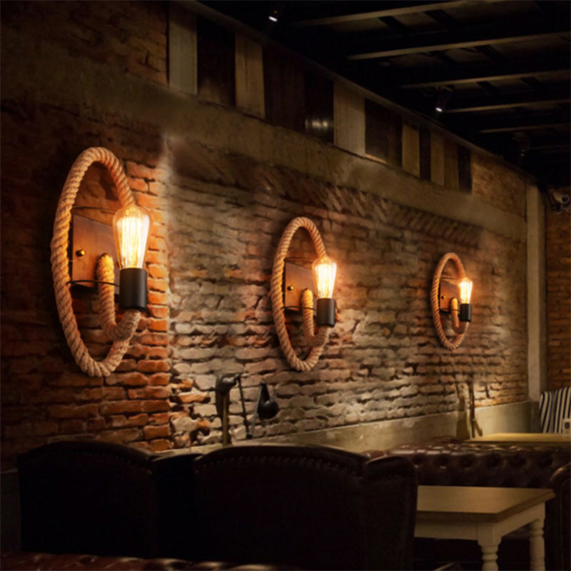 Avtoit | Running Shape Rope Wall Light Rustic 1-Head Corridor Wall Lamp with Track Light Design in Wood