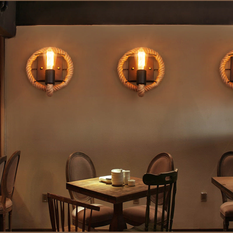 Avtoit | Running Shape Rope Wall Light Rustic 1-Head Corridor Wall Lamp with Track Light Design in Wood